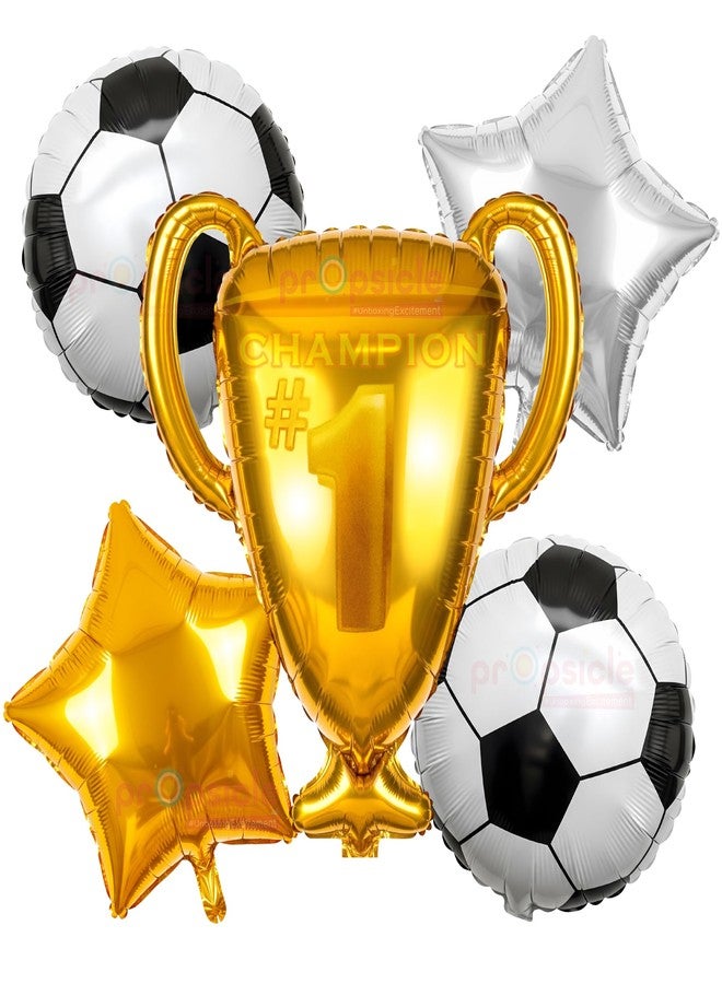 بروبسيكل مجموعة بالونات كرة القدم بتصميم أبطال بروبسيكل - 5 قطع | كأس ذهبي عملاق، كرات قدم، وبالونات فويل على شكل نجمة | زينة لحفلات اليوم الرياضي وأعياد الميلاد - Image 1